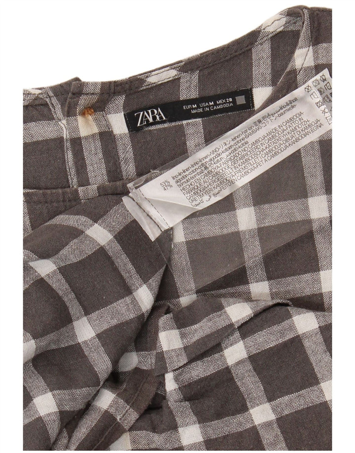 Zara Damen Kurzarm-Oversize-Hemdbluse, UK 14, mittelgrau kariert