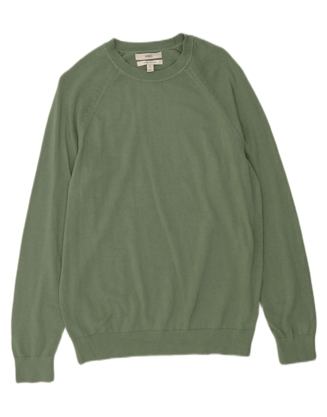 Marks & Spencer Herren-Pullover mit Rundhalsausschnitt, mittelgrüne Baumwolle