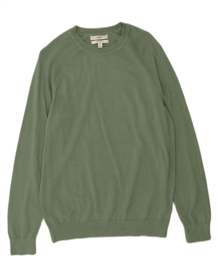 Marks & Spencer Herren-Pullover mit Rundhalsausschnitt, mittelgrüne Baumwolle