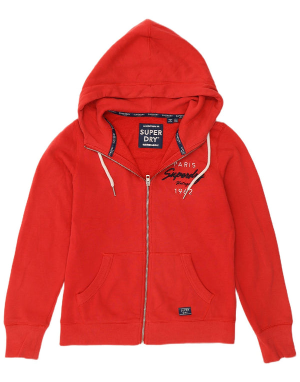Superdry Damen-Kapuzenpullover mit grafischem Reißverschluss, UK 14, Größe L, Rot, Baumwolle