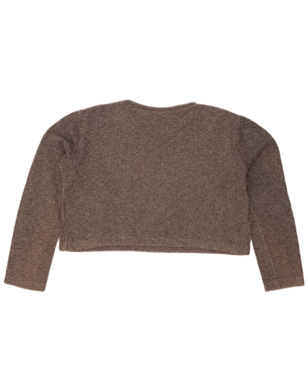 Zara Damen Crop Top Langarm UK 14 Mittelgraue Baumwolle
