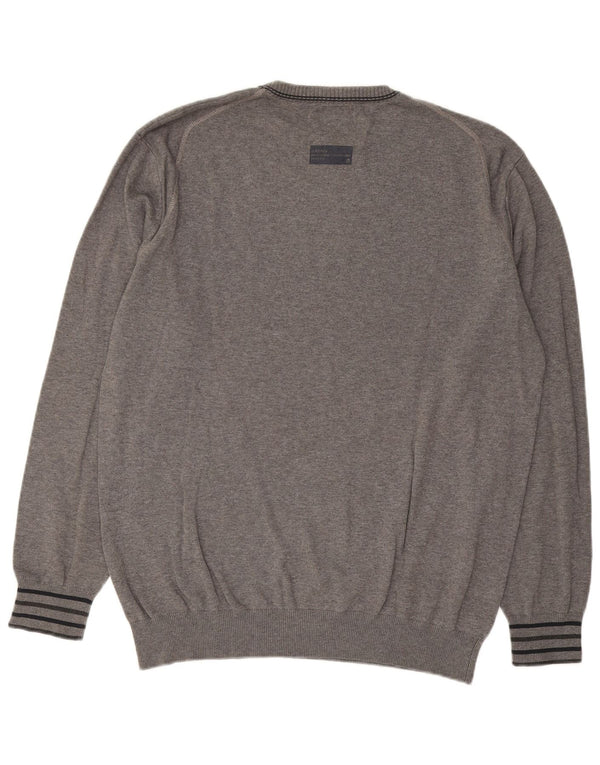 Jack & Jones Mens Graphic Crew Neck Jumper Sweater 2XL Grey Striped Cotton