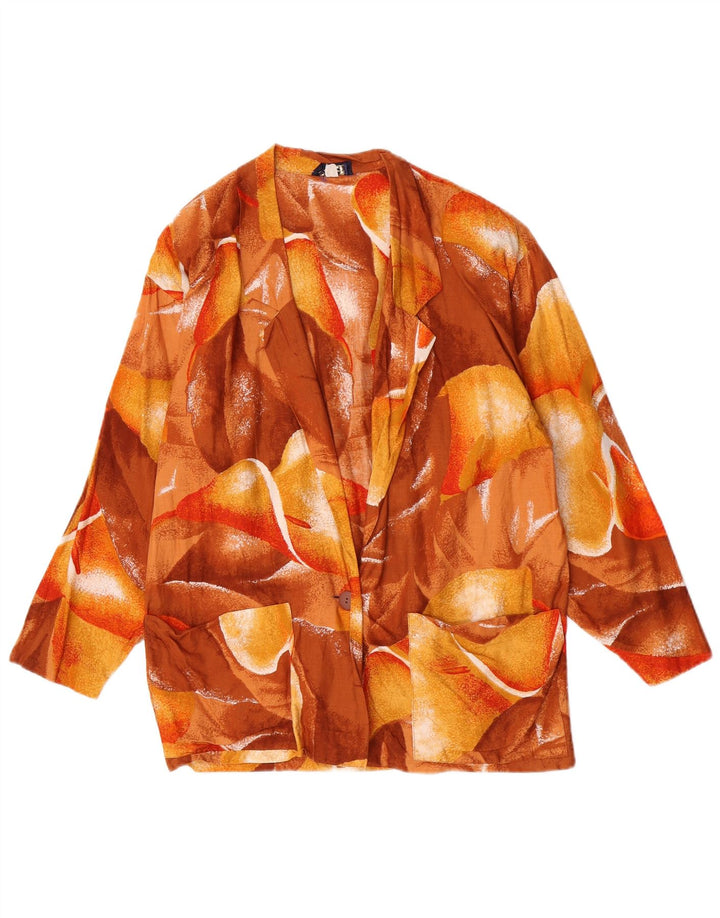 Rene Damen 1-Knopf-Blazerjacke IT 44 Mittelbraun mit Blumenmuster