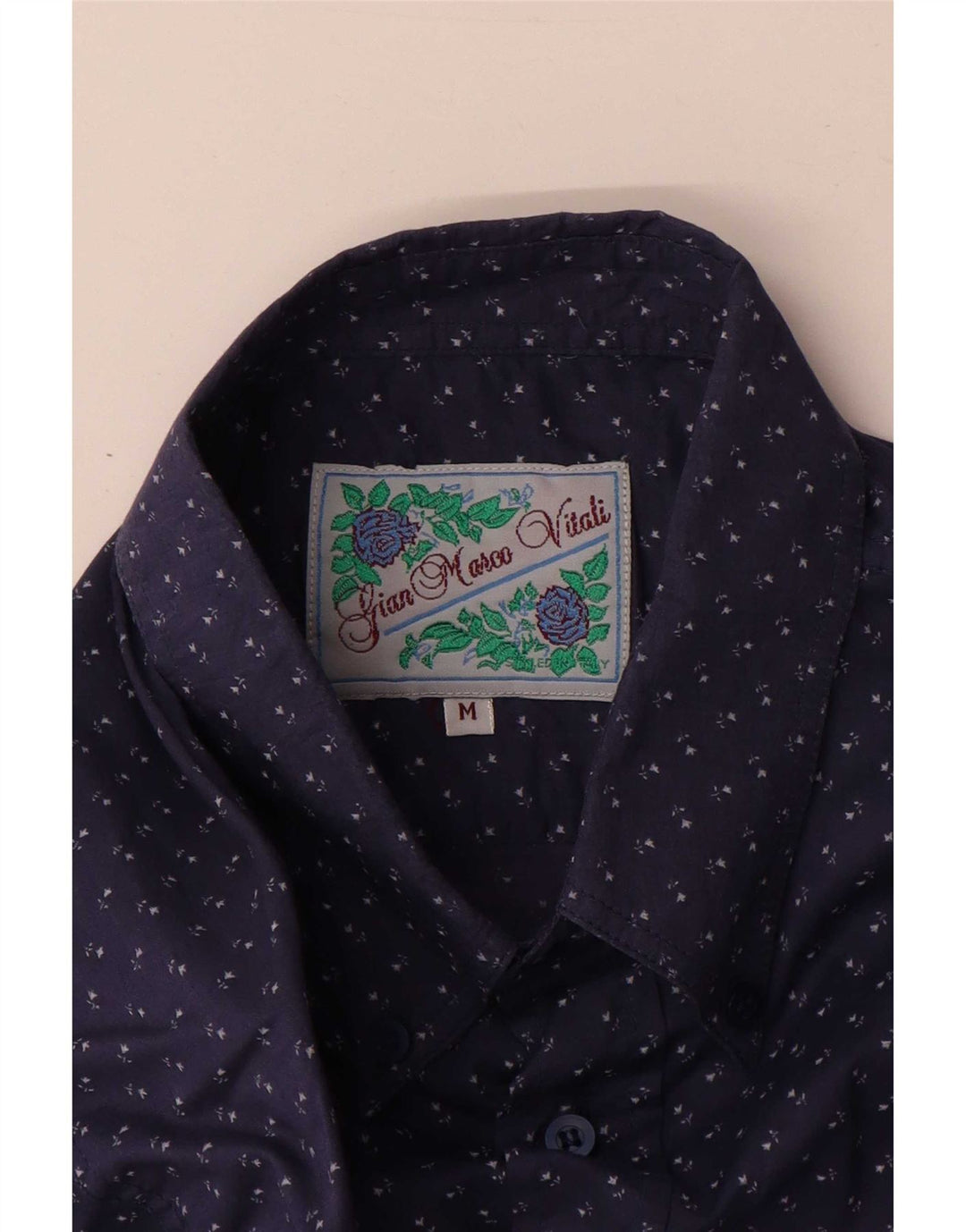 Vintage-Herrenhemd aus mittlerer marineblauer Baumwolle mit Blumenmuster