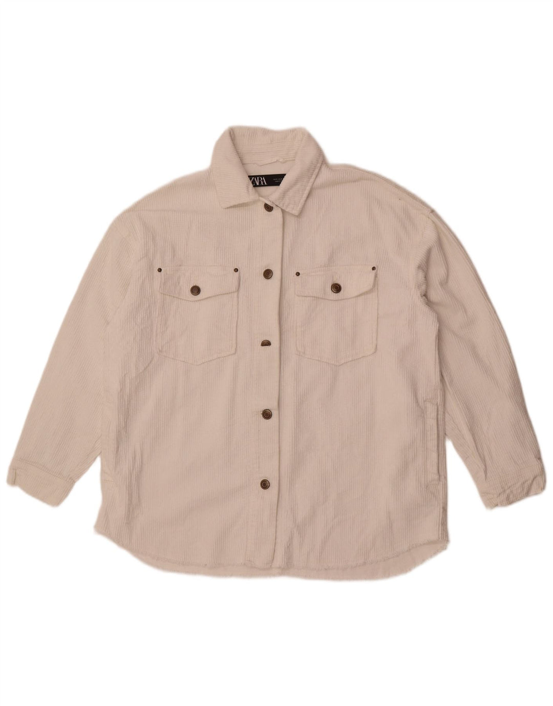 Zara Damen Übergroße Cordjacke UK 10 Small Weiße Baumwolle