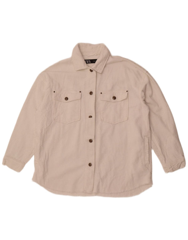 Zara Damen Übergroße Cordjacke UK 10 Small Weiße Baumwolle