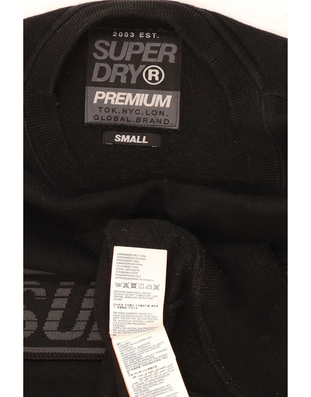 Superdry Herren-Sweatshirt mit Grafik, Größe S, schwarze Baumwolle