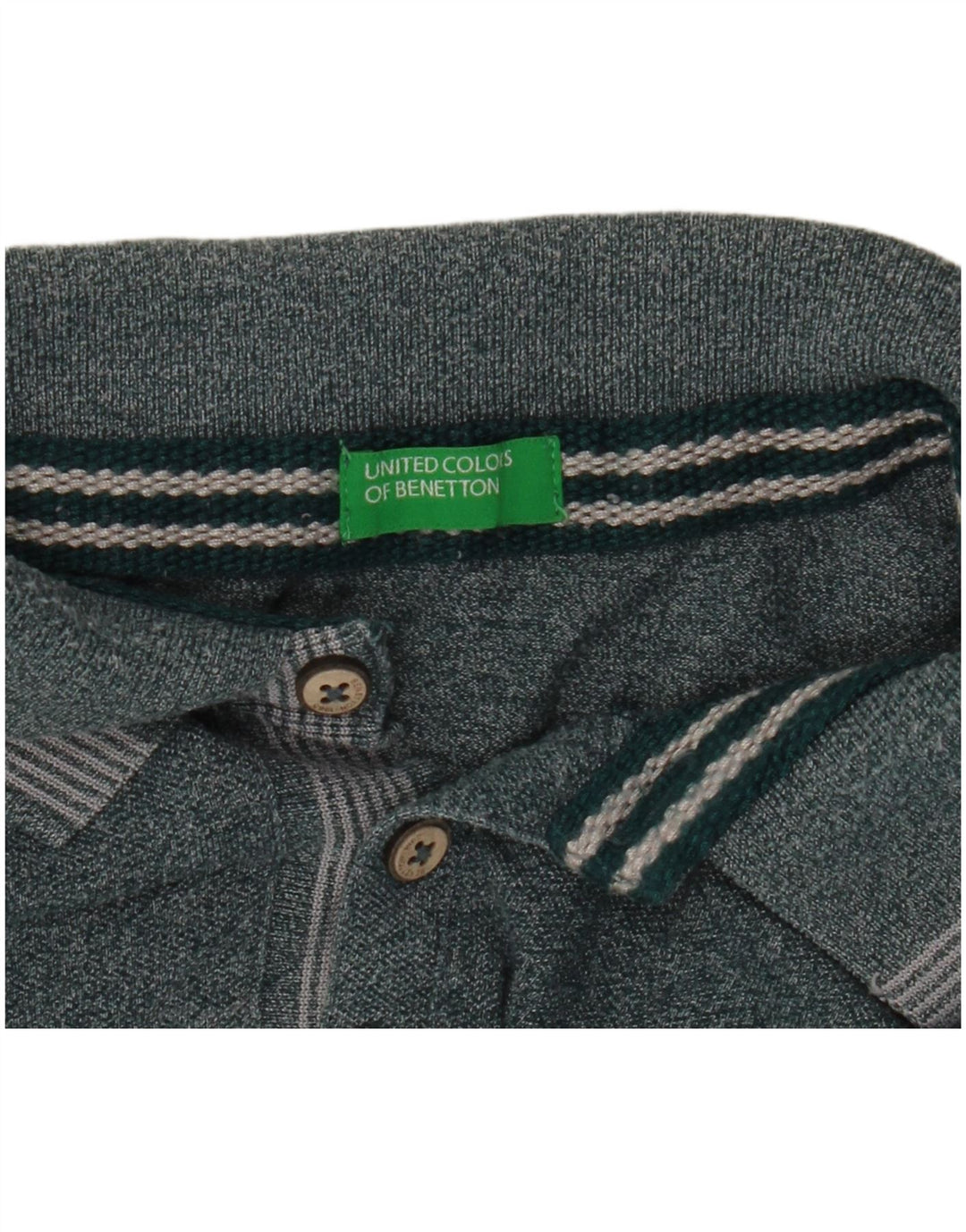 Benetton Herren-Poloshirt mit Grafik, mittelgrün meliert