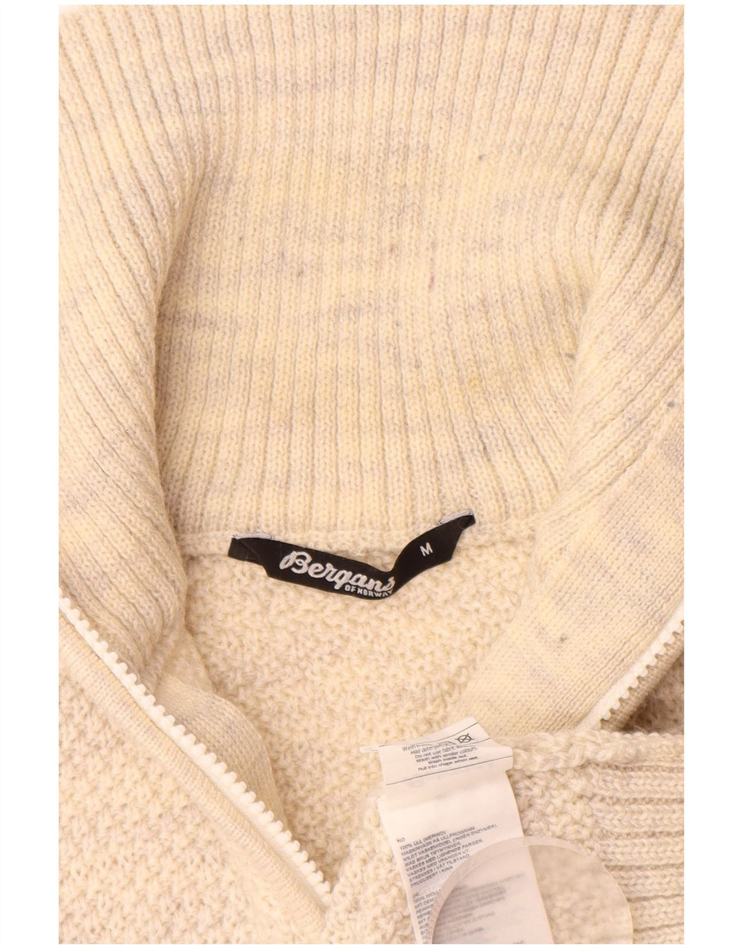 Bergans Herren-Pullover mit Reißverschluss am Hals, Mittelbeige gefleckte Merinowolle