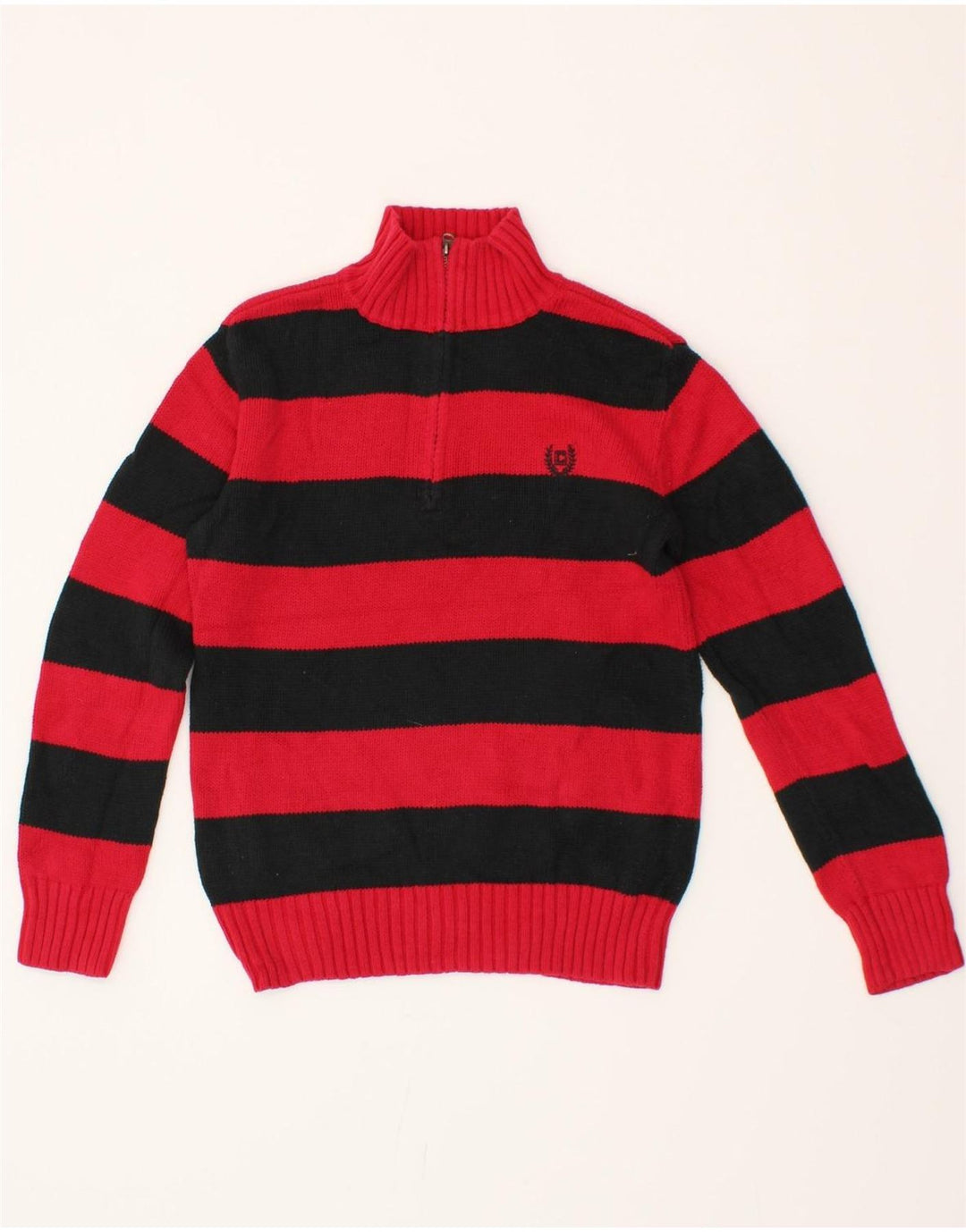 CHAPS Boys Zip Neck Jumper Sweater 10-11 Years Medium Red Striped Cotton Vintage Chaps and Second-Hand Chaps from Messina Hembry 