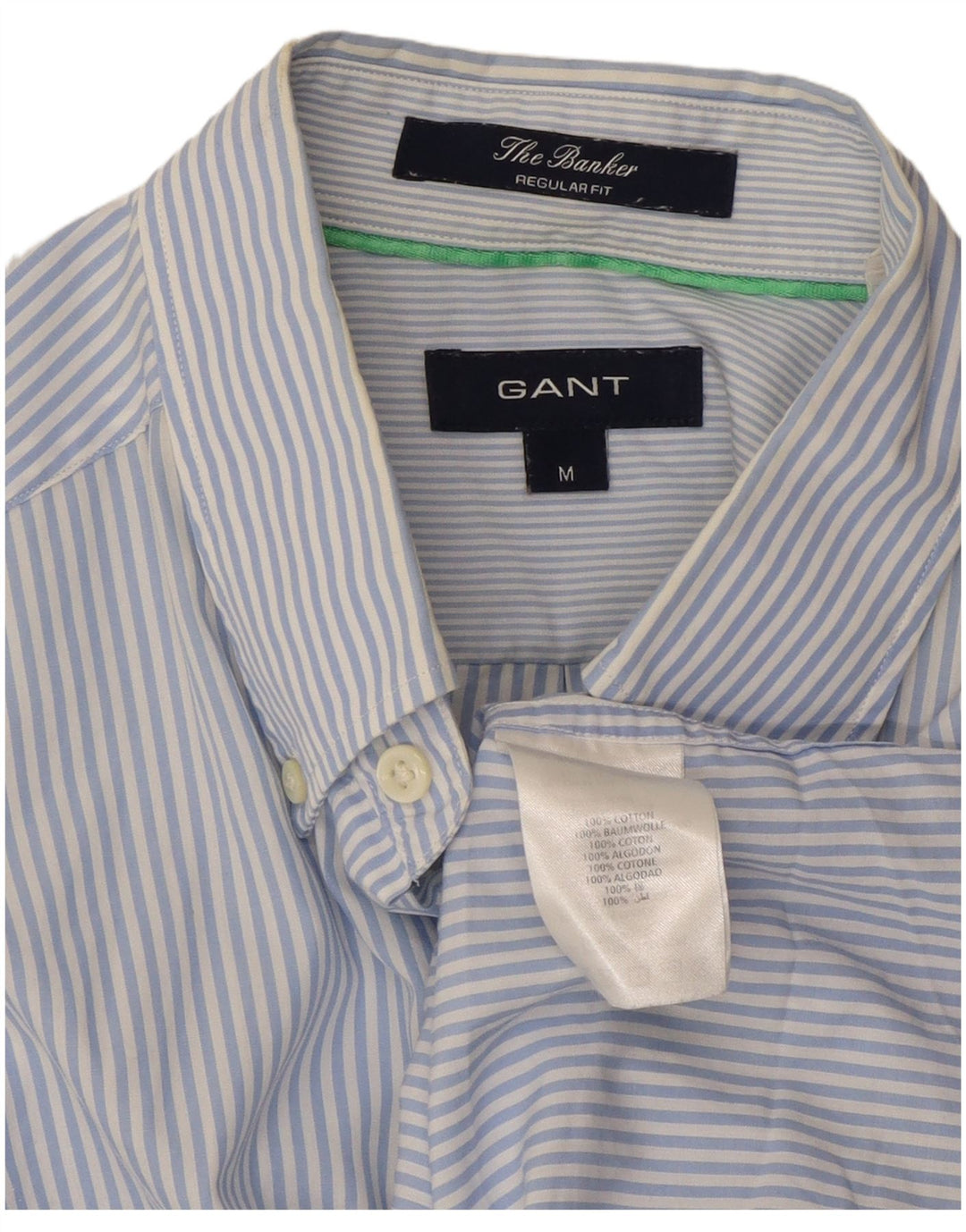 GANT Herren The Banker Regular Fit Kurzarmhemd Mittelblauer Nadelstreifen