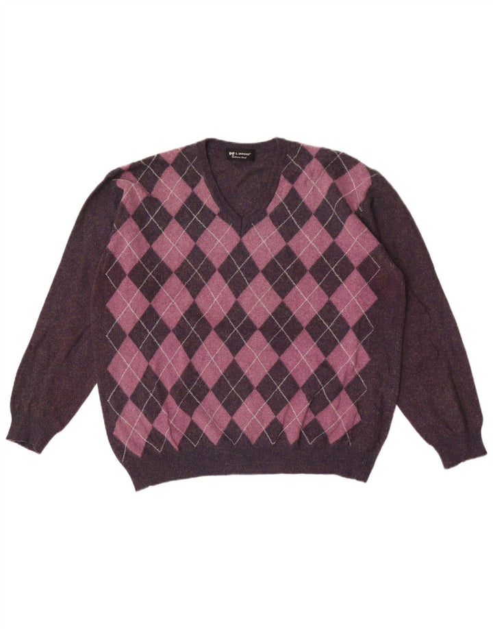 Il Granchio Herren-Pullover mit V-Ausschnitt, Größe L, Lila Argyle/Diamant