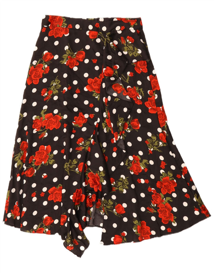 Asymmetrischer A-Linien-Rock von Zara, mittelgroß, W30, schwarz, geblümt, Polyester