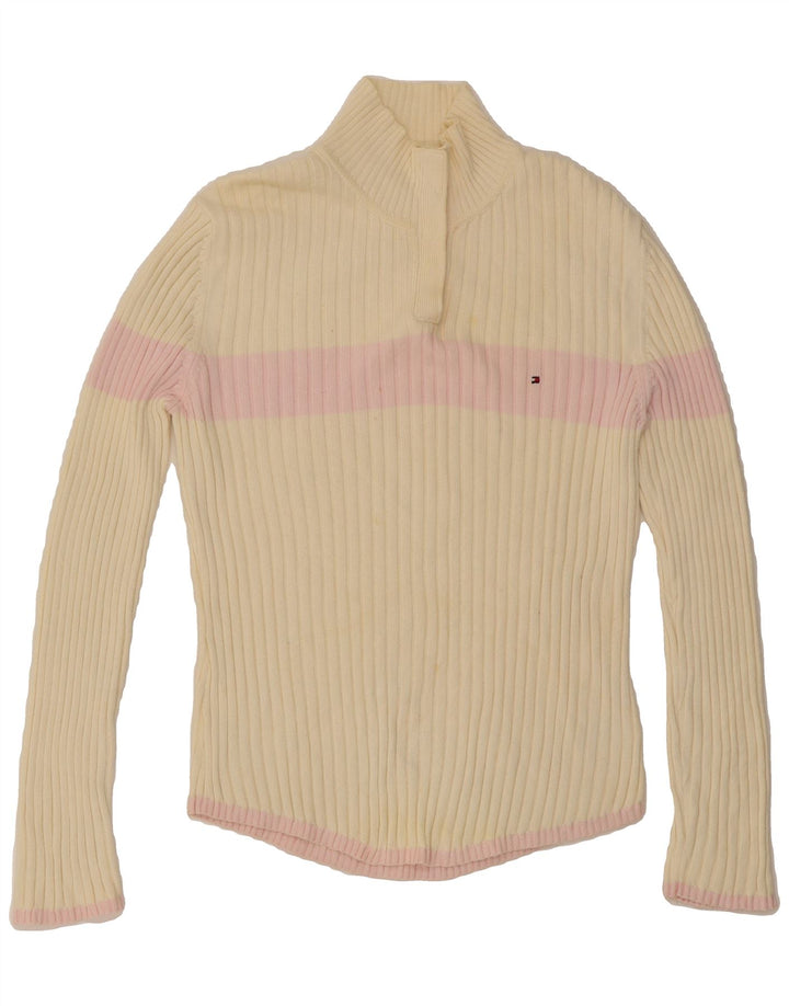 TOMMY HILFIGER Womens Button Neck Jumper Sweater UK 14 Large Off White Vintage Tommy Hilfiger and Second-Hand Tommy Hilfiger from Messina Hembry 