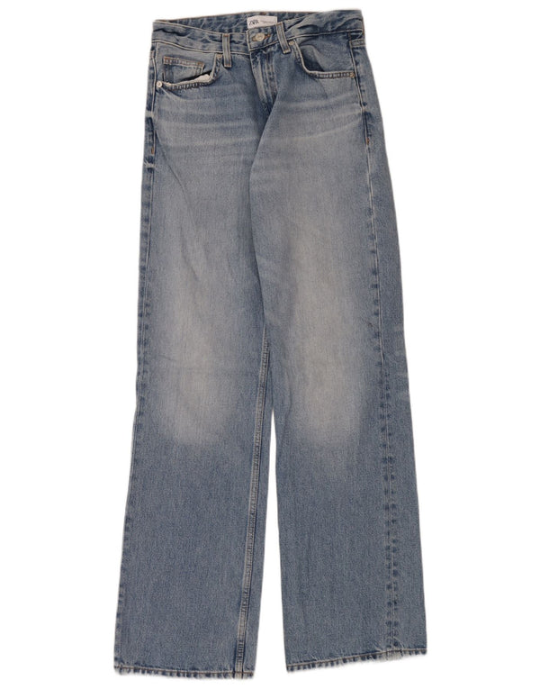 Zara Damen-Jeans mit weitem Bein, EU 38, klein, W28, L34, blaue Baumwolle