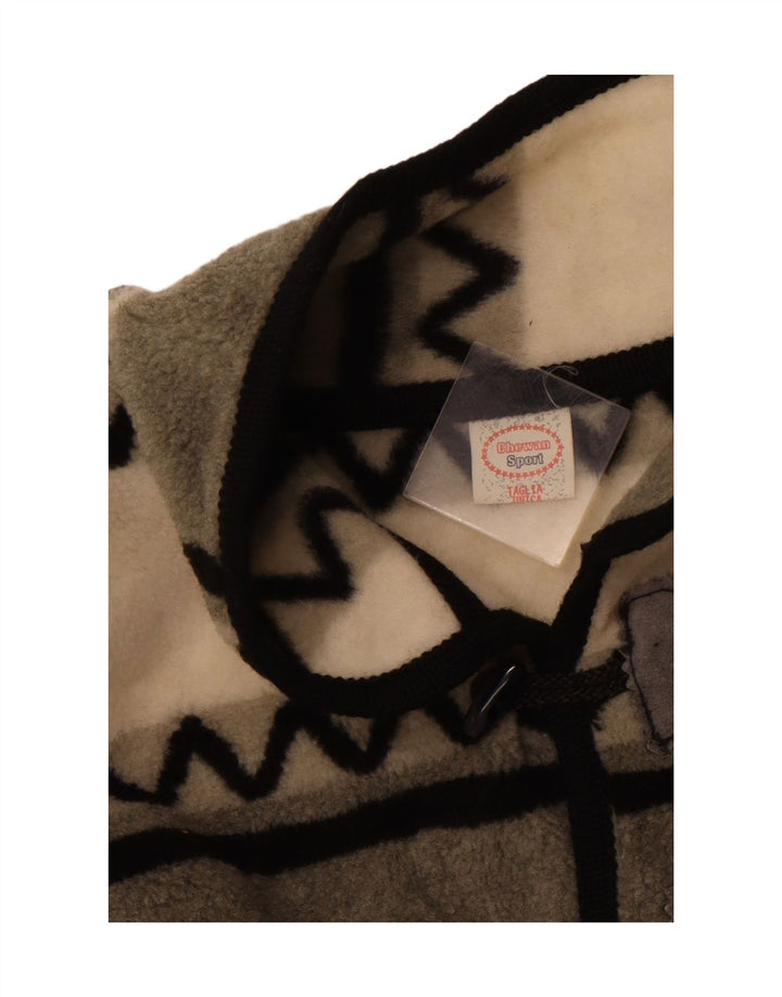 CHEWAN Mens Button Neck Fleece Jumper XL Grey Striped Polyester