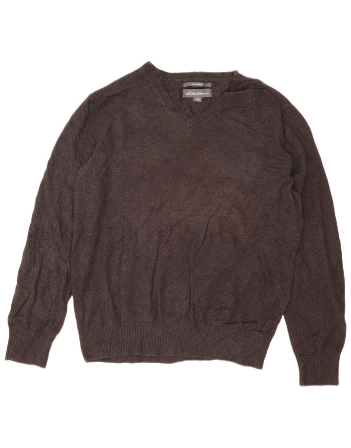 Eddie Bauer Herren-Pullover mit V-Ausschnitt, mittelgrau gefleckte Baumwolle
