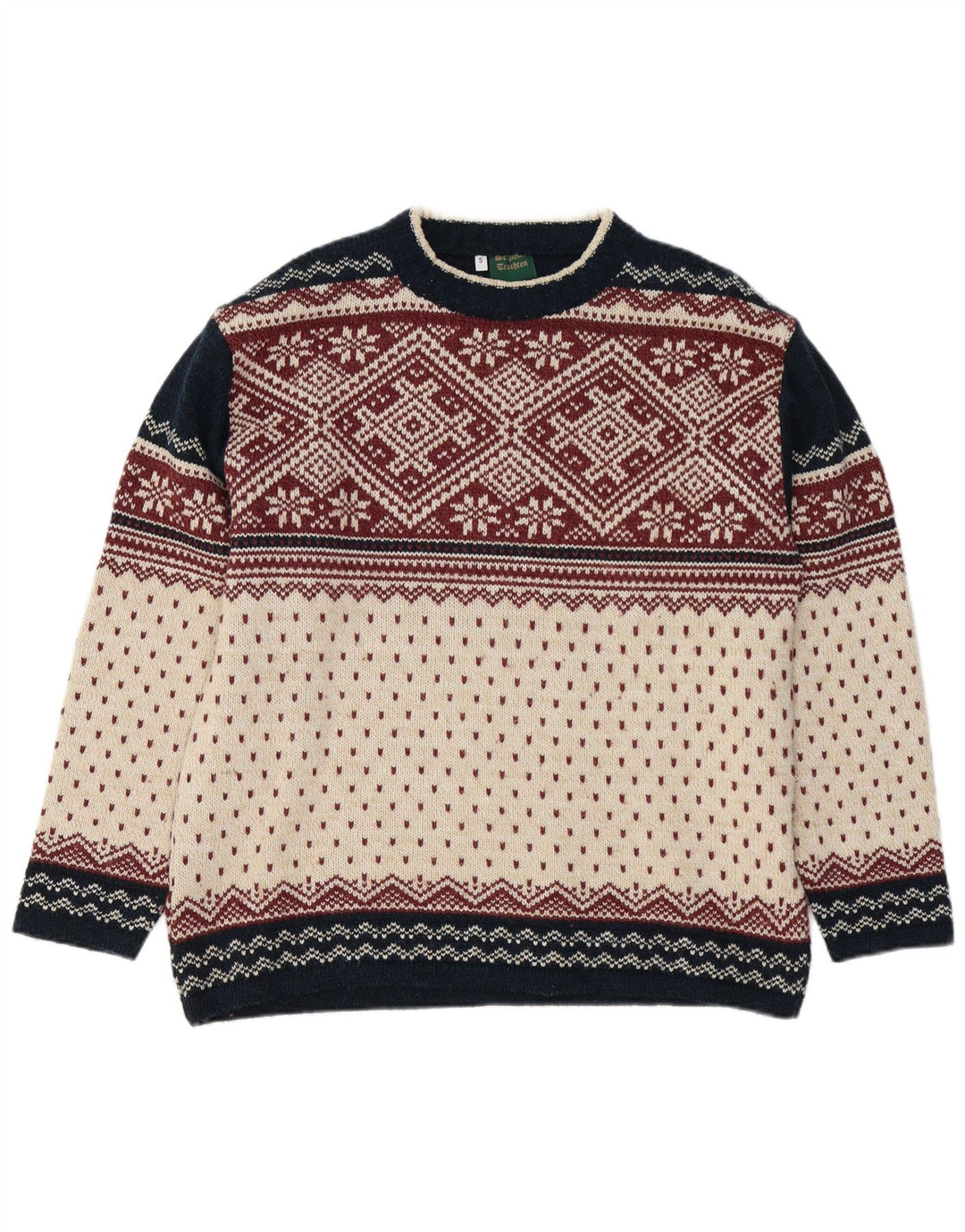 VINTAGE Herren-Pullover mit Rundhalsausschnitt, klein, mehrfarbig, Fair Isle