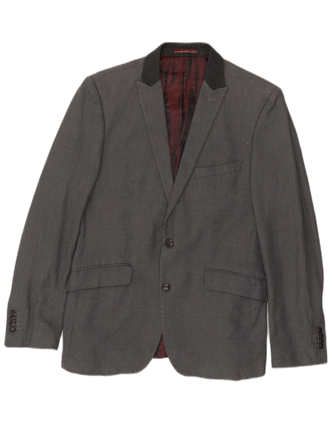 Zara Herren-Blazer mit 2 Knöpfen, EU 48, mittelgraue Baumwolle