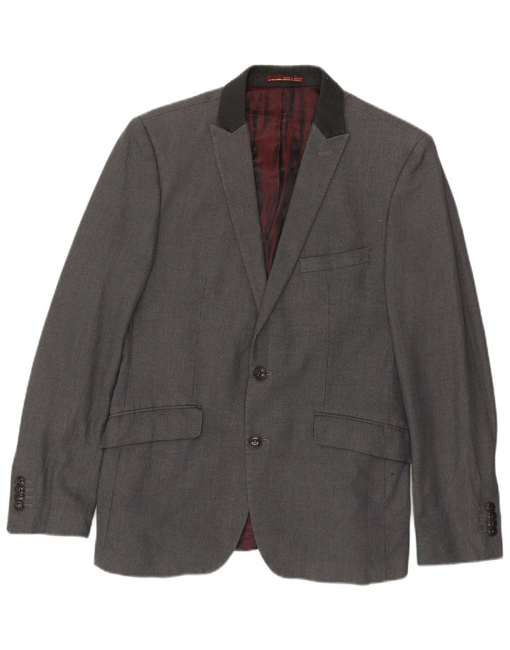 Zara Herren-Blazer mit 2 Knöpfen, EU 48, mittelgraue Baumwolle
