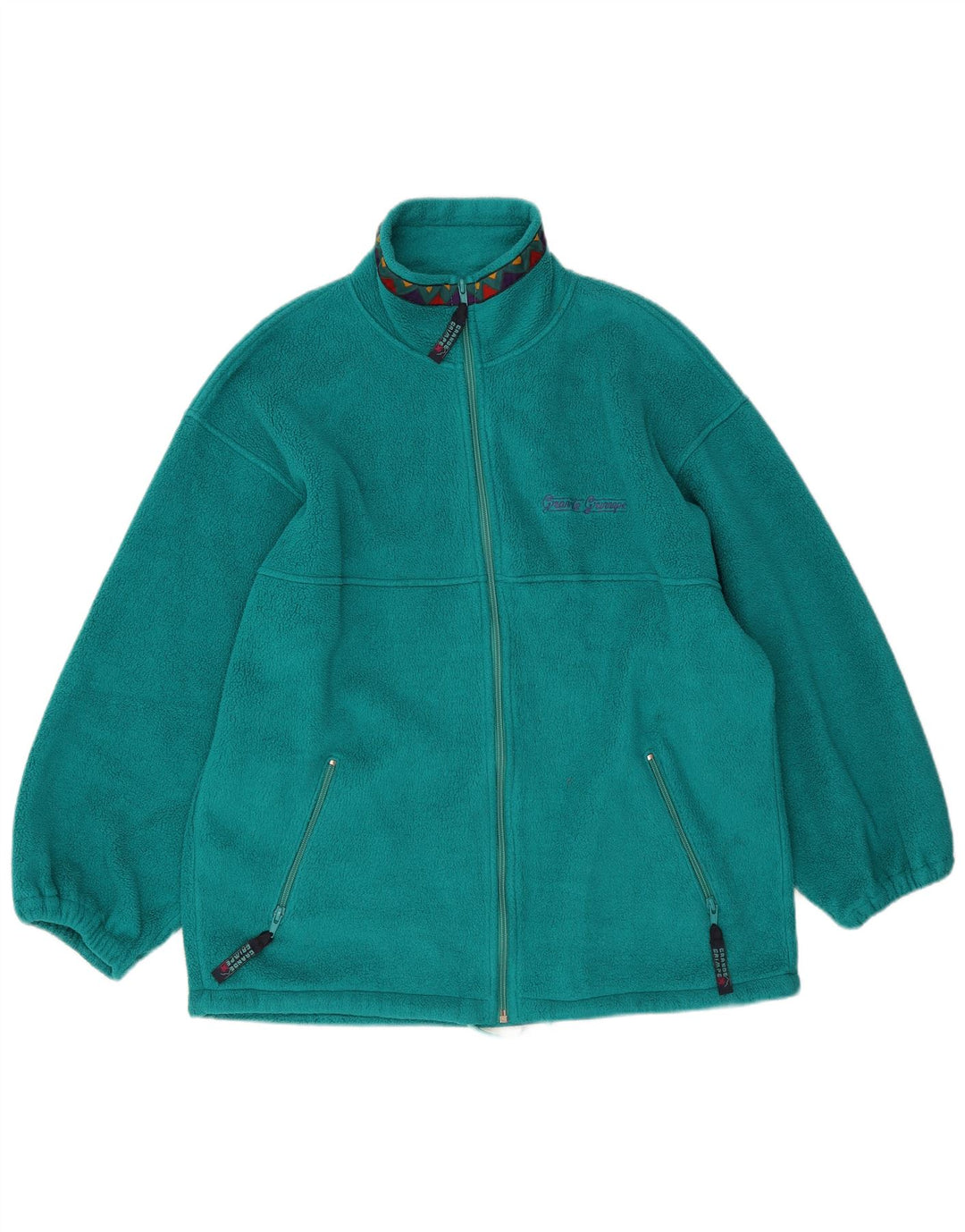 Vintage Herren Fleecejacke UK 40 Großes grünes geometrisches Polyester