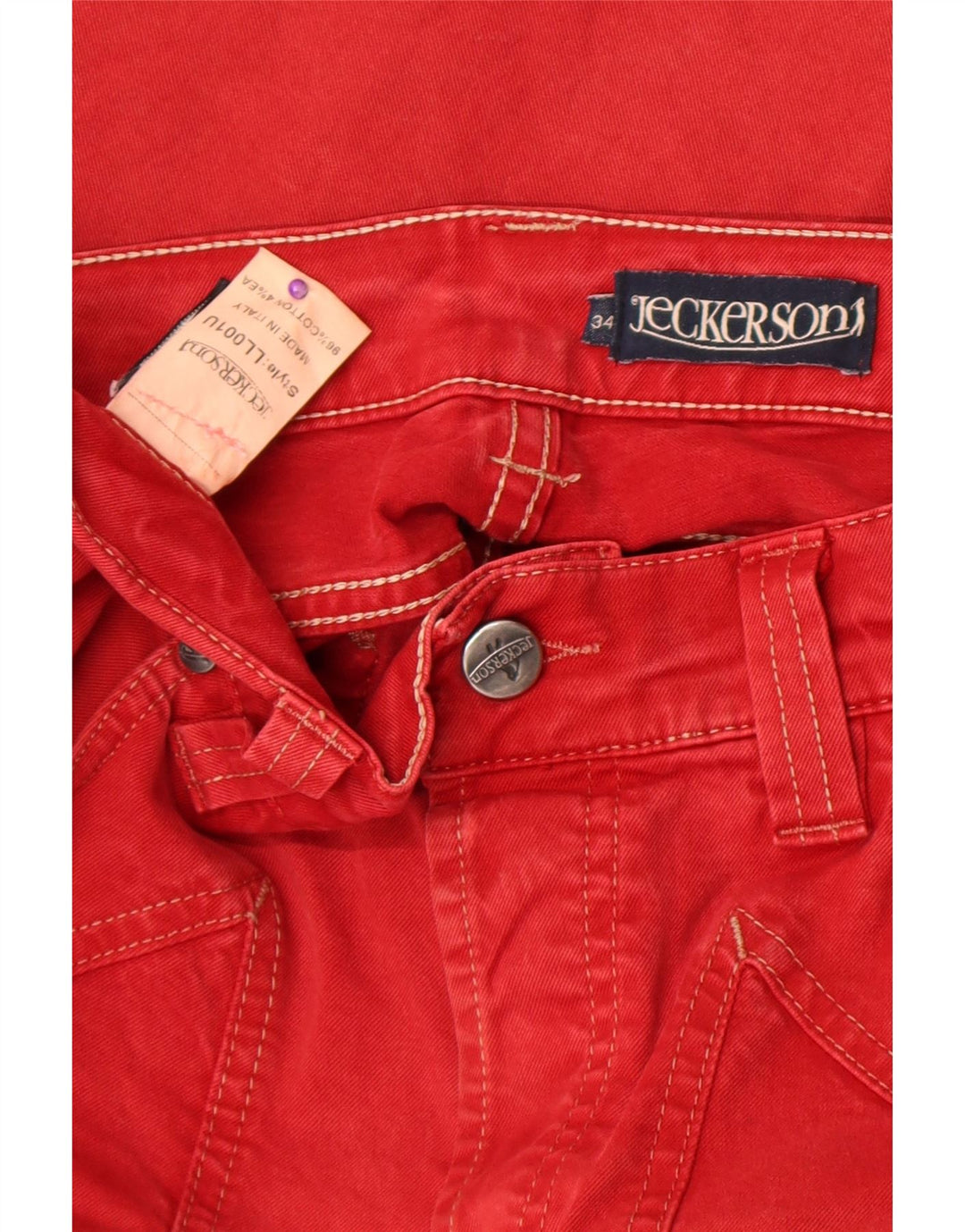 Jeckerson Herren Straight Jeans W34 L34 Rote Baumwolle