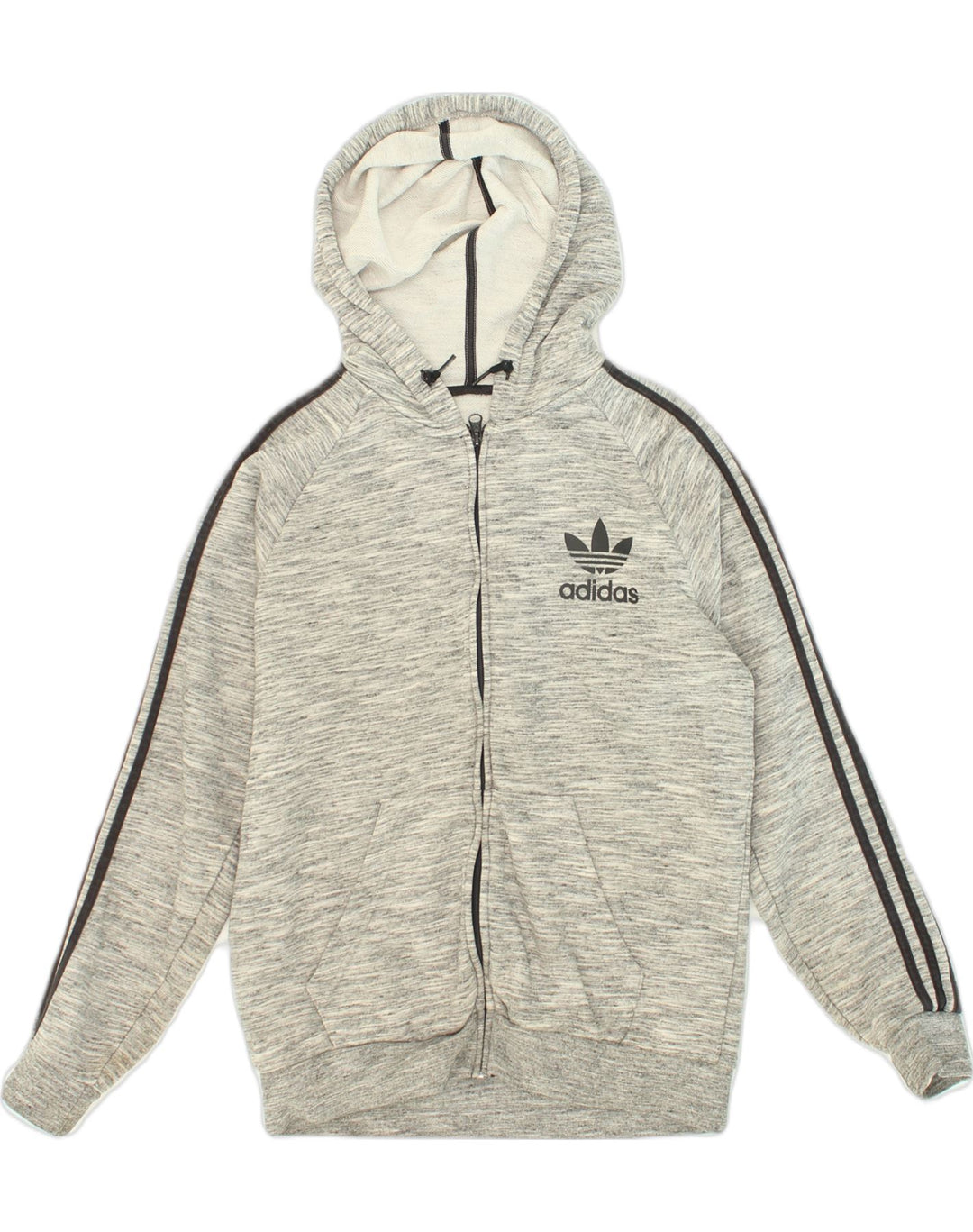 ADIDAS Herren-Kapuzenpullover mit Reißverschluss, mittelgraue Baumwolle