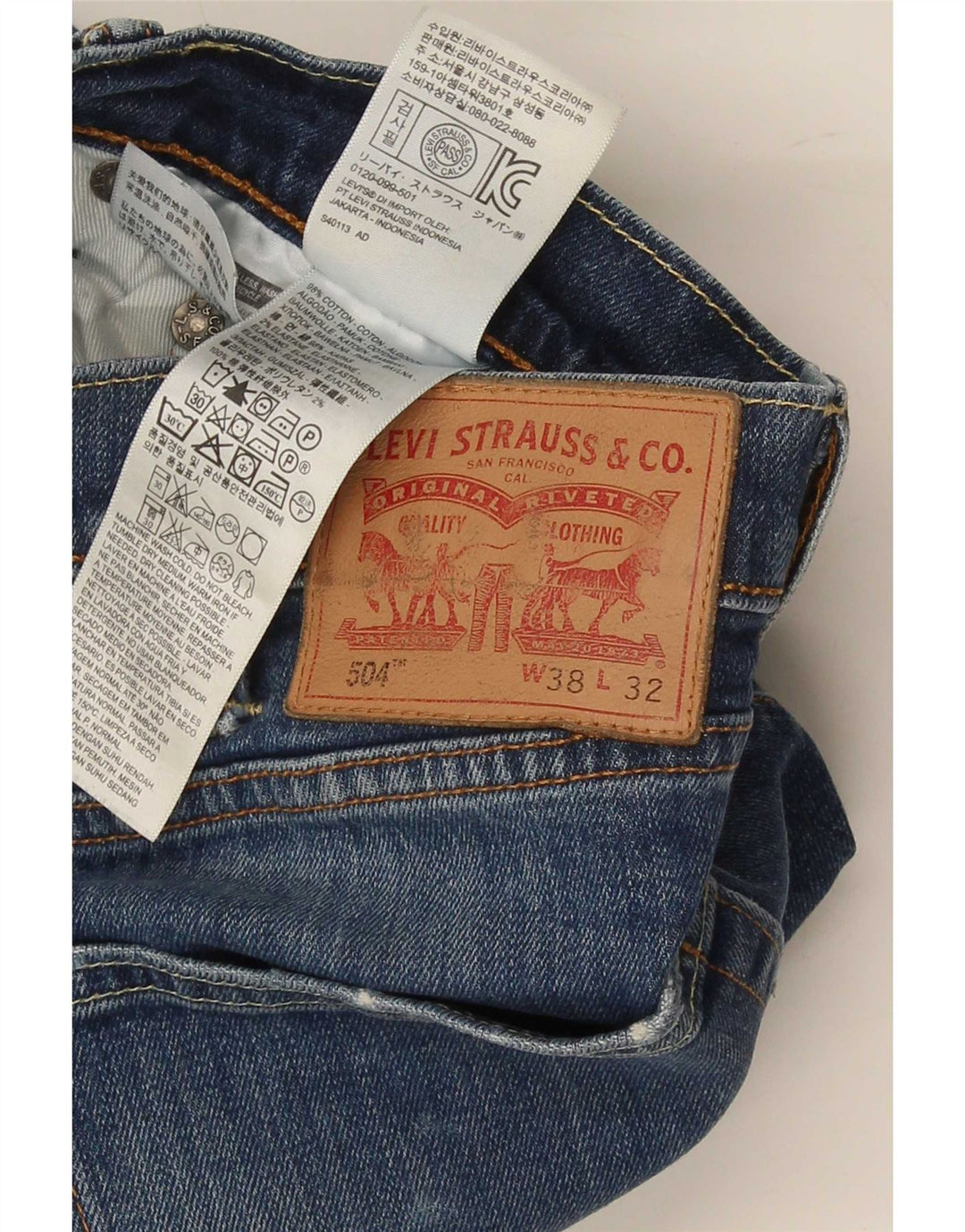 Levi's Herren 504 Straight Jeans W38 L32 Blaue Baumwolle