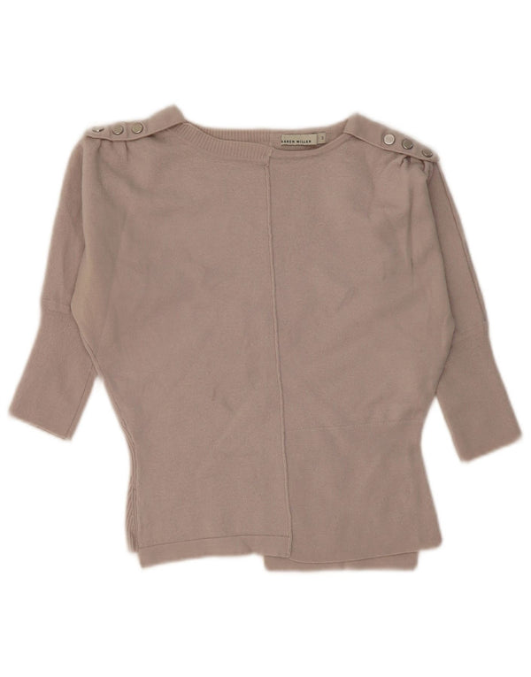 KAREN MILLEN Damen Crop Pullover mit 3/4-Ärmeln und U-Boot-Ausschnitt, UK 0 2XS Grau