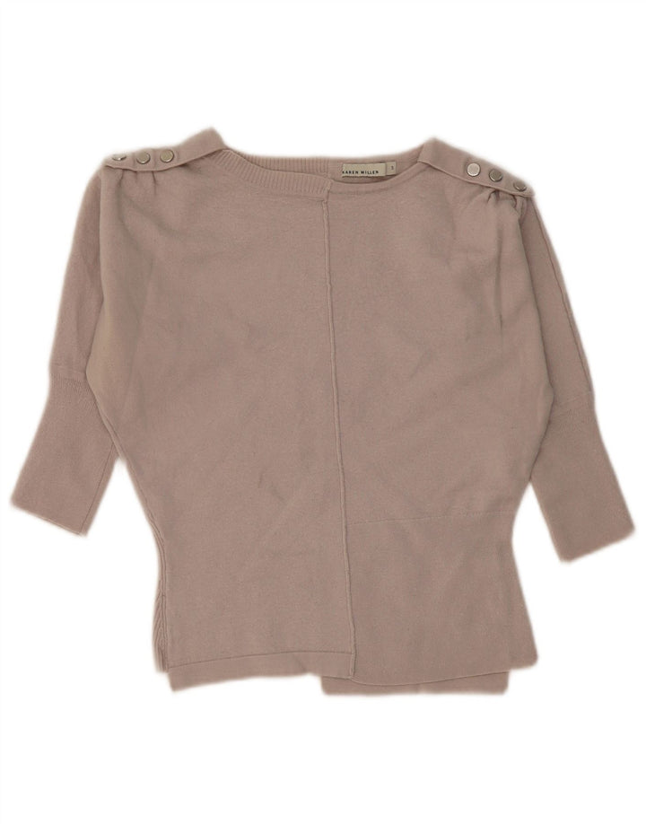 KAREN MILLEN Damen Crop Pullover mit 3/4-Ärmeln und U-Boot-Ausschnitt, UK 0 2XS Grau