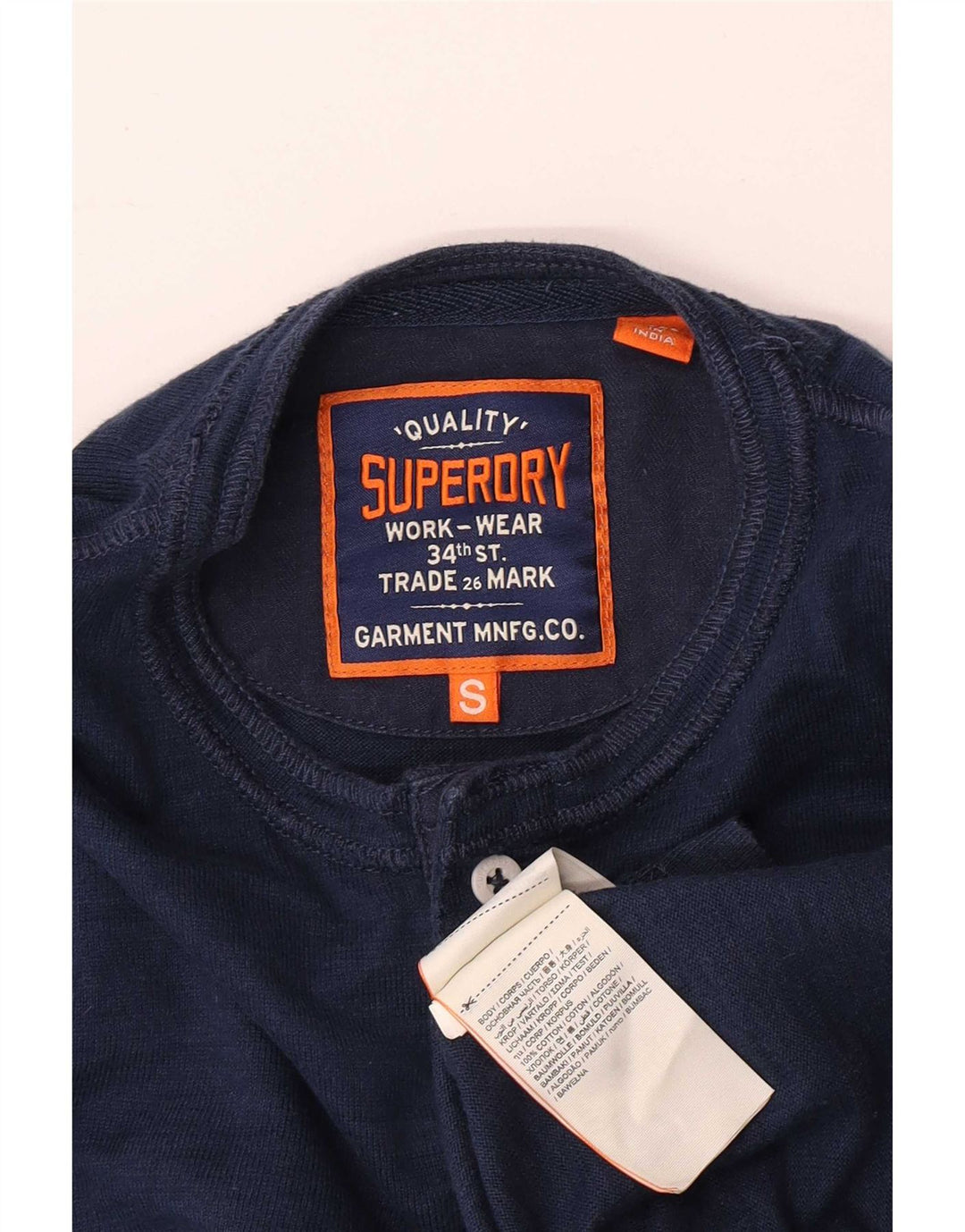 Superdry Herren-Oberteil, langärmelig, klein, Marineblau, Baumwolle