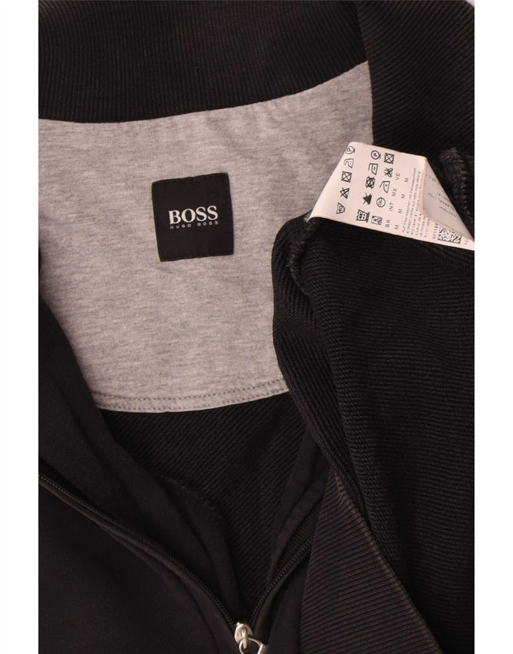 Hugo Boss Herren-Sweatshirt mit Reißverschluss am Hals, mittlere schwarze Baumwolle