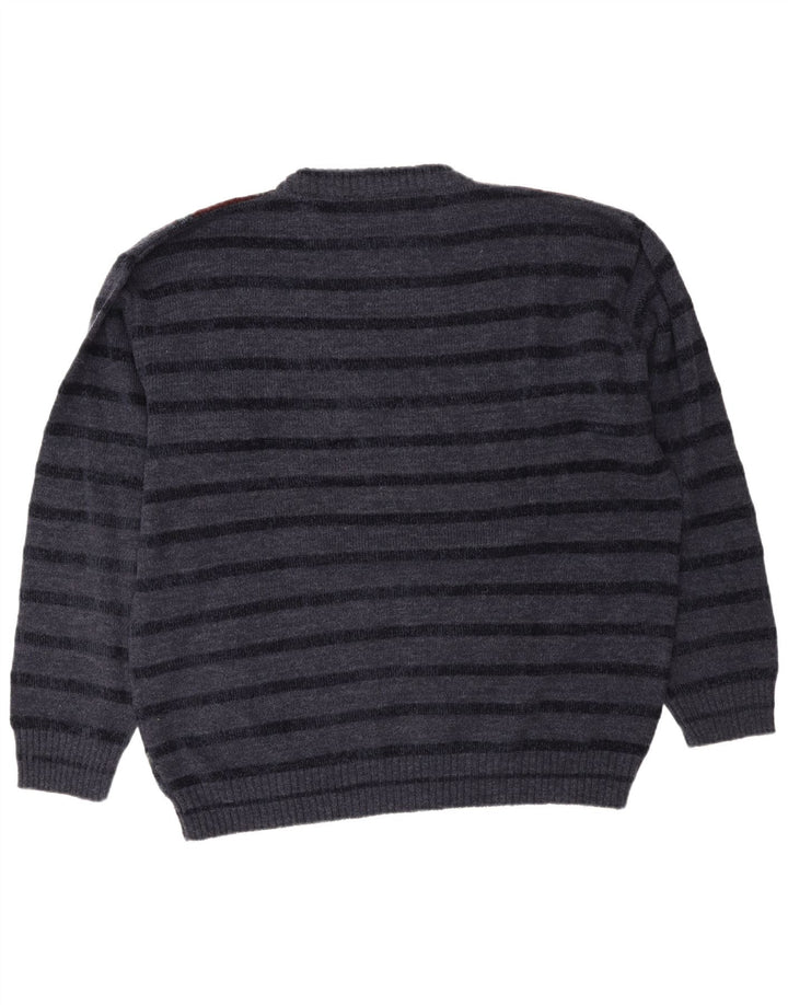 Fiume Herren-Pullover mit abstraktem Muster und Rundhalsausschnitt, XL, Marineblau gestreift