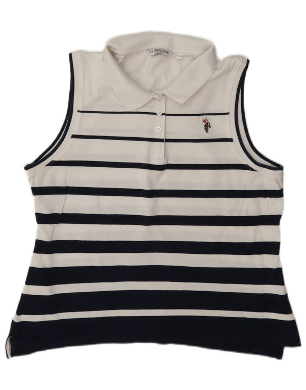 U.S. Polo Assn. Damen ärmelloses Hemd UK 14 Große weiß gestreifte Baumwolle