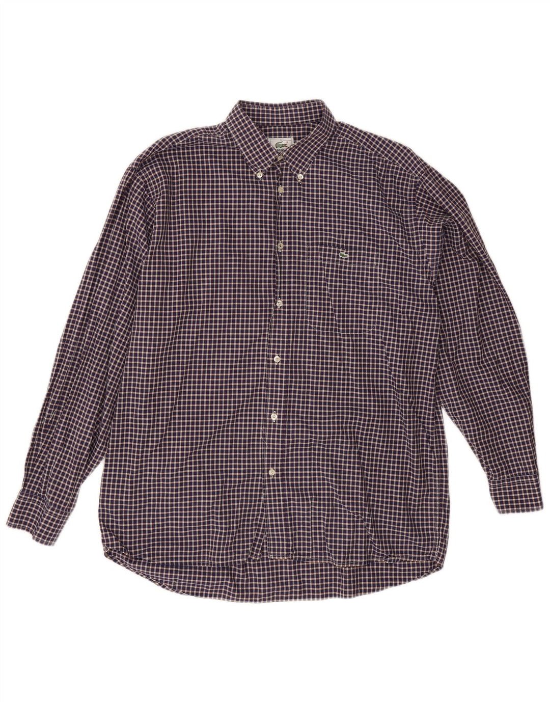 Lacoste Herrenhemd Größe 42 Große marineblaue Gingham-Baumwolle