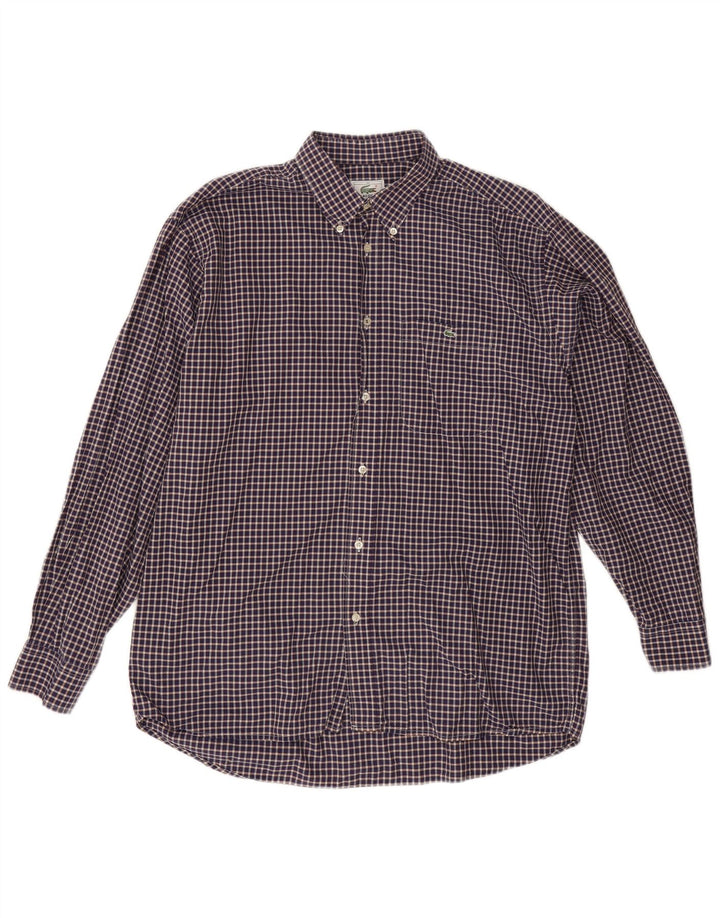 Lacoste Herrenhemd Größe 42 Große marineblaue Gingham-Baumwolle