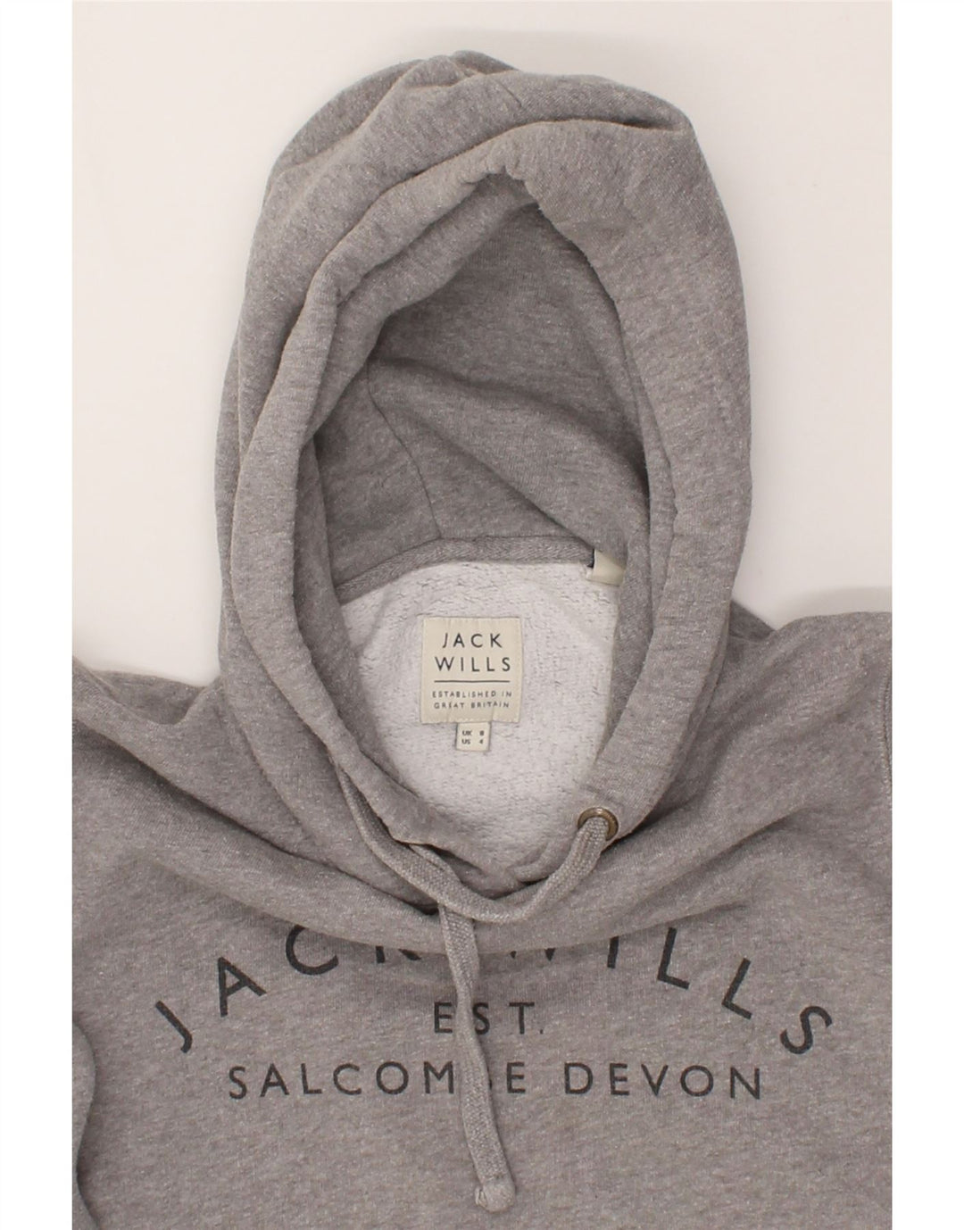 JACK WILLS Womens Graphic Hoodie Jumper UK 8 Small Grey Vintage Jack Wills and Second-Hand Jack Wills from Messina Hembry 