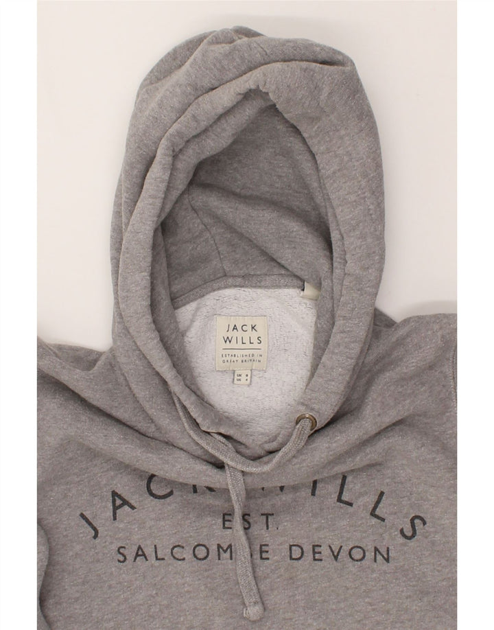 JACK WILLS Womens Graphic Hoodie Jumper UK 8 Small Grey Vintage Jack Wills and Second-Hand Jack Wills from Messina Hembry 
