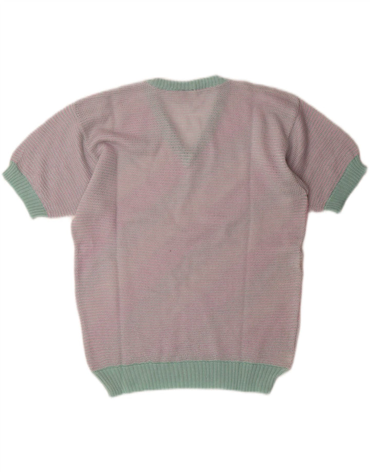 BREITER Womens V-Neck Jumper Sweater UK 14 Medium Pink Striped Vintage Breiter and Second-Hand Breiter from Messina Hembry 