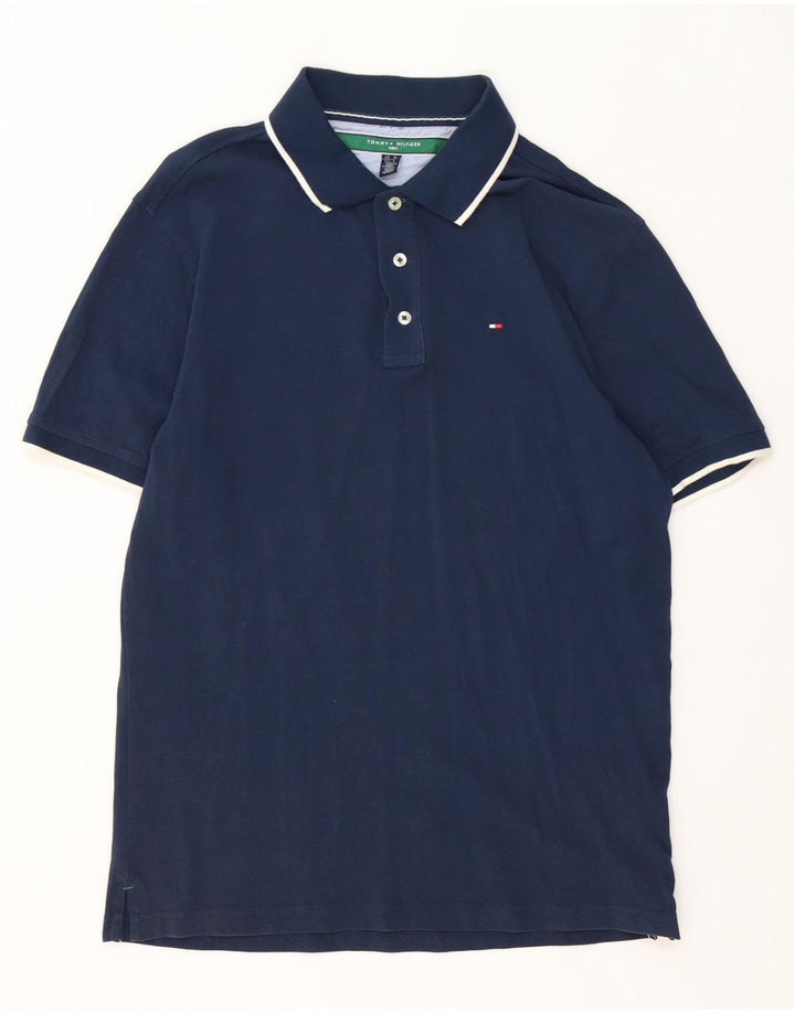 Tommy Hilfiger Herren-Poloshirt aus mittelblauer, gestreifter Baumwolle