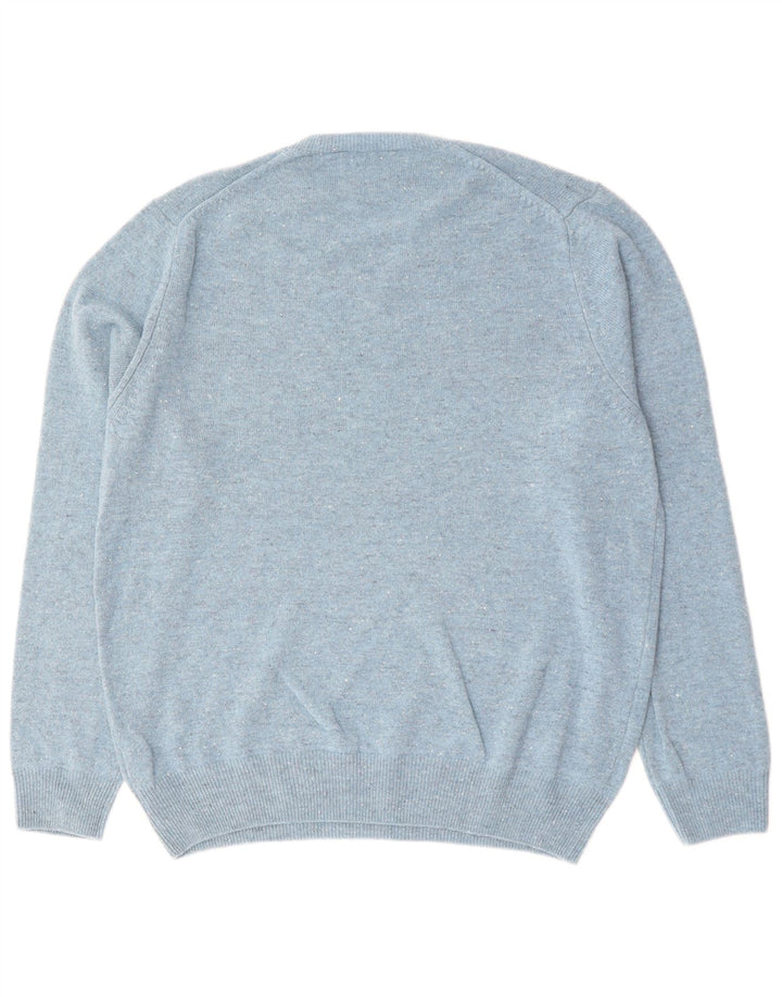 Marks & Spencer Herren-Pullover mit V-Ausschnitt, XL, blau gefleckte Lammwolle