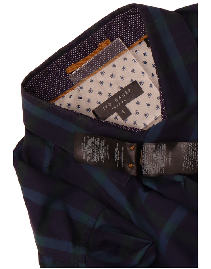 Ted Baker Herrenhemd, Größe 4, groß, marineblau, kariert, Baumwolle