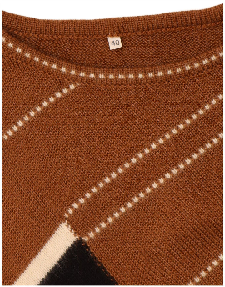Vintage Damen-Pullover mit U-Boot-Ausschnitt, EU 40, mittelbraun, Farbblock