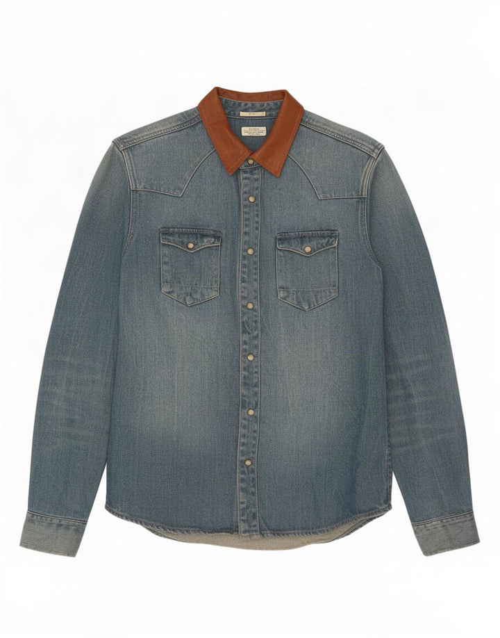 All Saints Slim Fit Jeanshemd für Herren aus mittelblauer Baumwolle