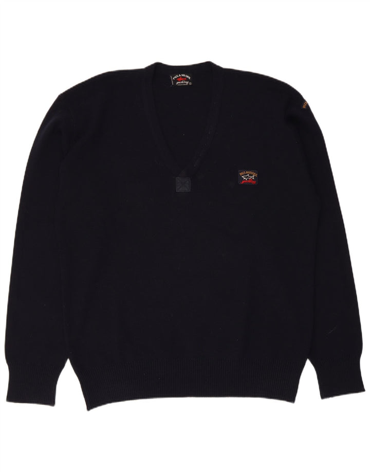 Paul & Shark Herren-Pullover mit V-Ausschnitt, Mittelblau
