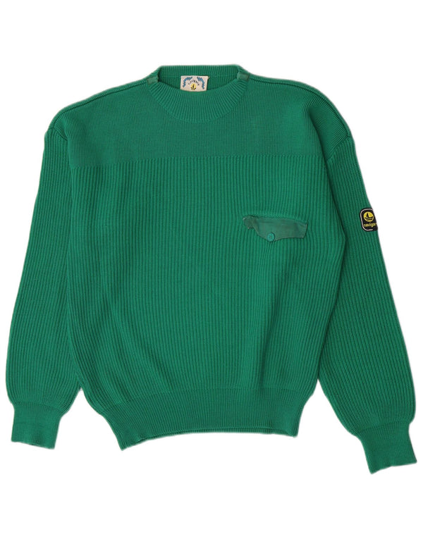 Navigare Herren-Pullover mit Rundhalsausschnitt, große grüne Wolle