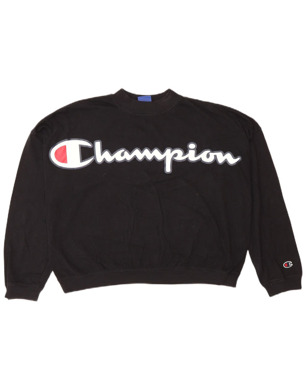 Champion Womens Graphic Oversized Sweatshirt Pullover UK 6 XS Schwarz