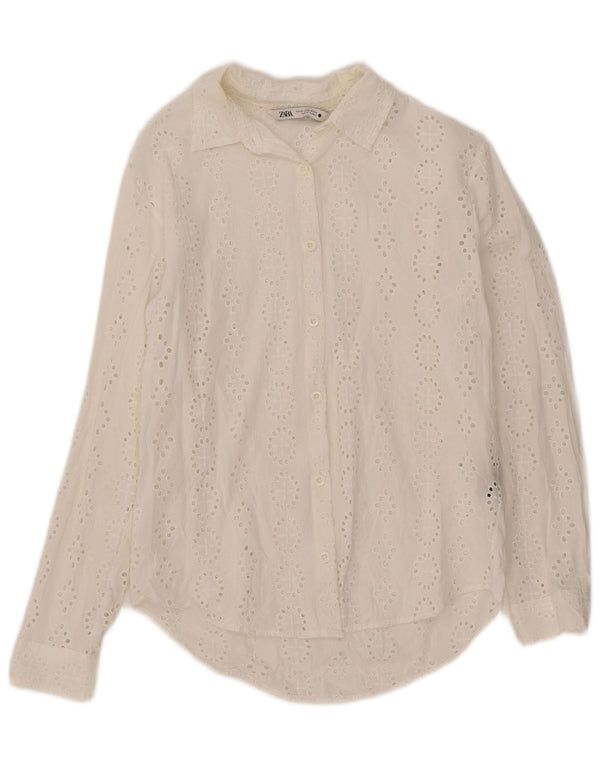Zara Damen Hemd UK 6 XS Weiße Baumwolle