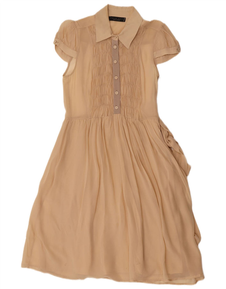 Simona Barbieri Damen Twin-Set A-Linien-Kleid UK 12 Mittelbeige Seide