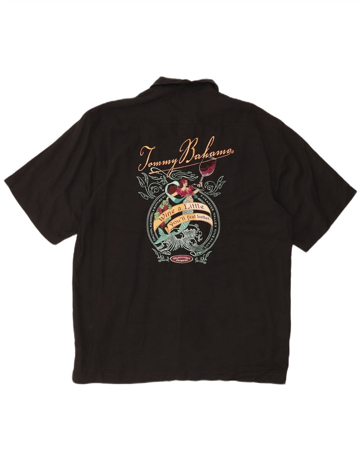 Tommy Bahama Herren-Grafik-Kurzarmhemd aus mittelschwarzer Seide